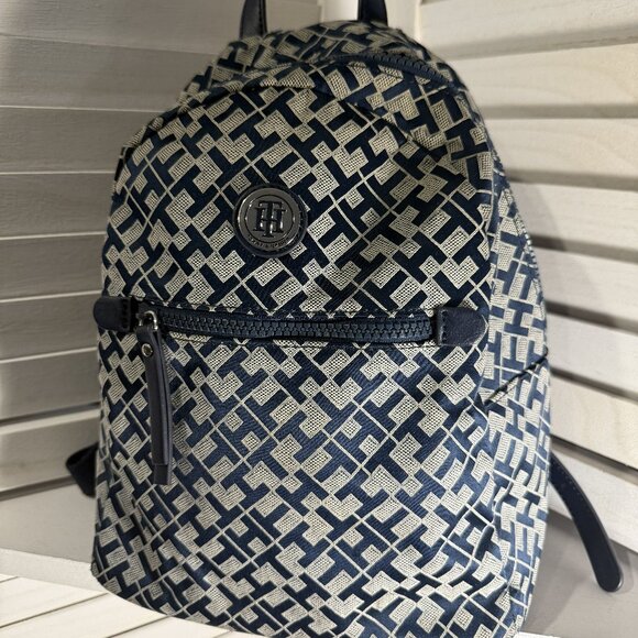 Tommy Hilfiger Navy Blue Backpack – Medium Size, Geometric Print, Everyday Desig - Picture 1 of 6